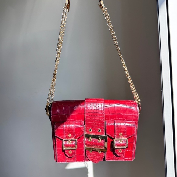 Michael Kors Embossed Gold Chain Leather Bag in Burgundy - Picture 3 of 17